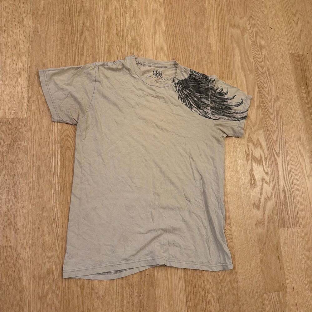 Rock & Republic Graphic Angel Wing T-Shirt Beige Men's Medium